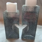 Broken heart candlelight holder black glitter 2 parts 