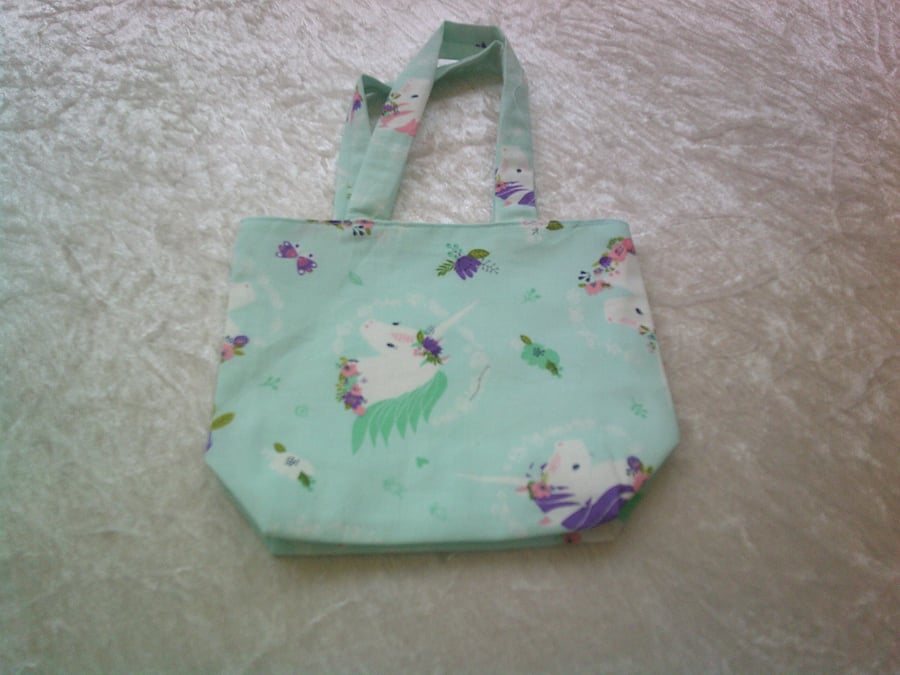 Unicorn Heads on Pale Aqua Fabric Hand Bag