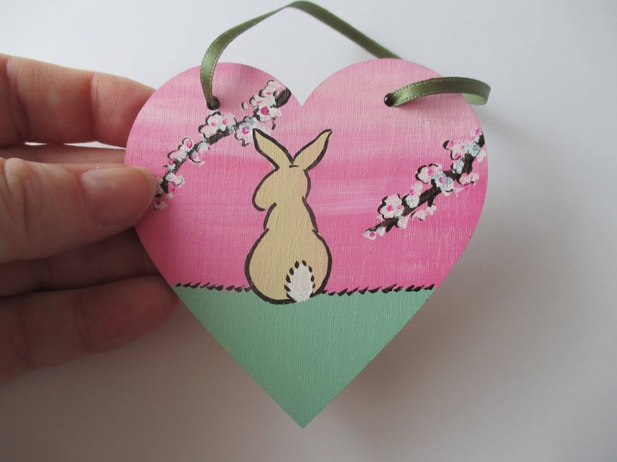 Bunny Rabbit Love Heart Cherry Blossom Original Painting 03.20 Limited Edition