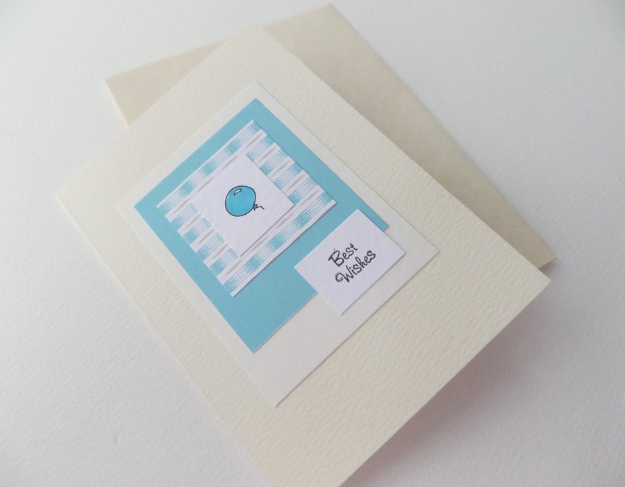 Best Wishes Balloon Card, Turquoise Blue Modern