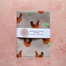 Fabric Handmade Pretty Cotton Tea Towel with a Hen Design in Light Brown