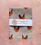 Fabric Handmade Pretty Cotton Tea Towel with a Hen Design in Light Brown