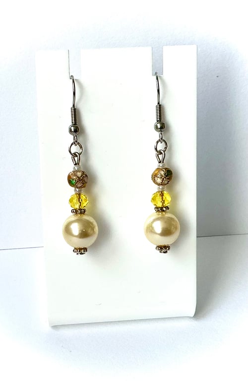 Yellow Triple Bead Earrings 