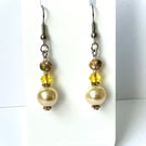 Yellow Triple Bead Earrings 