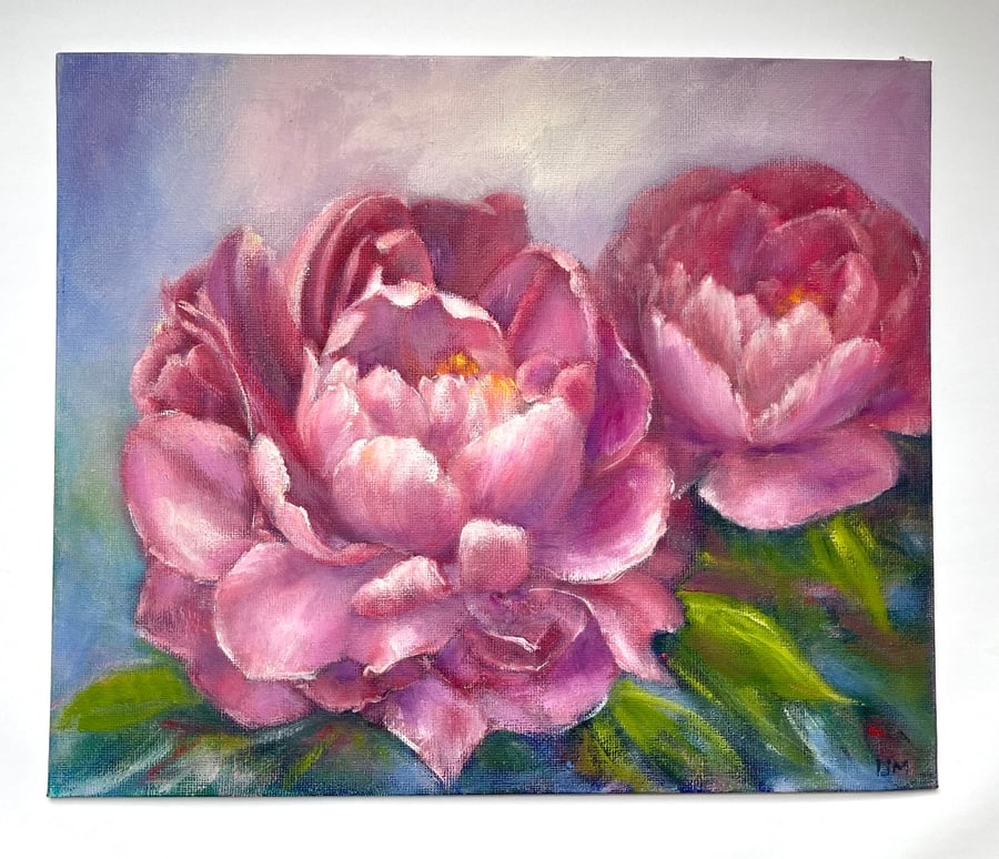 Pink Peony Painting on Canvas Original Art Floral Still Life Painting Botanical 