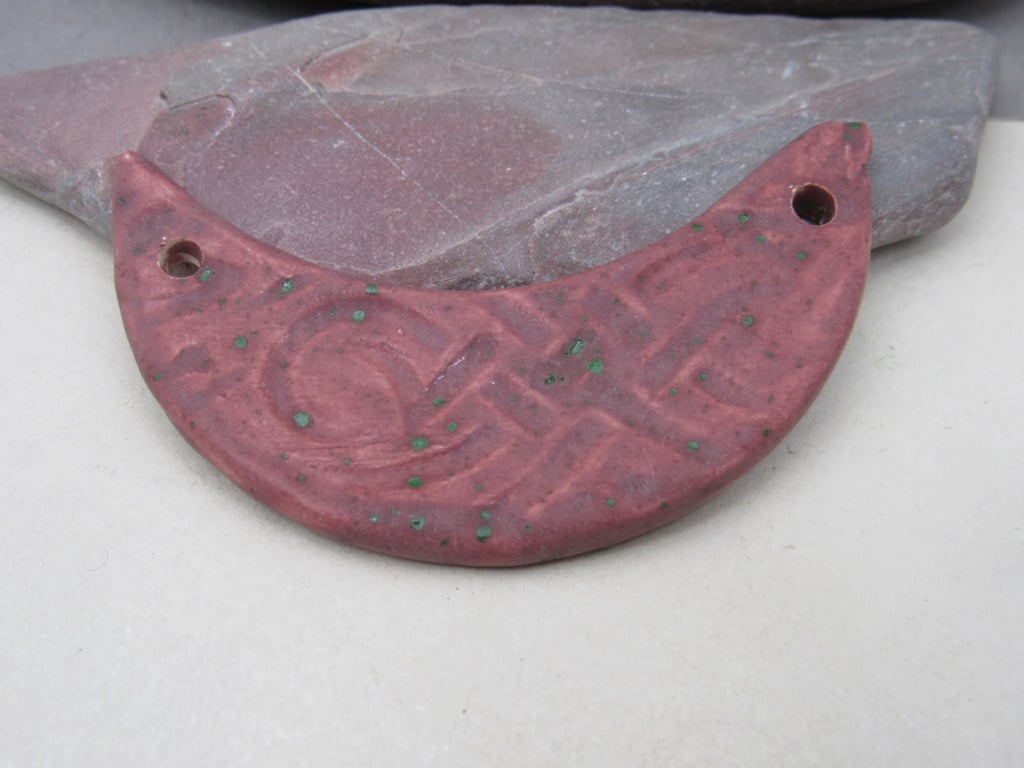Speckled Damson Purple Celtic Ceramic Crescent Bib Pendant