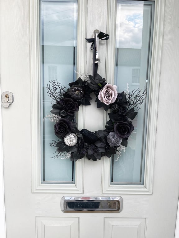 Halloween wreath for front door, ghost wreath, skeleton, pumpkin wreath, autumn 