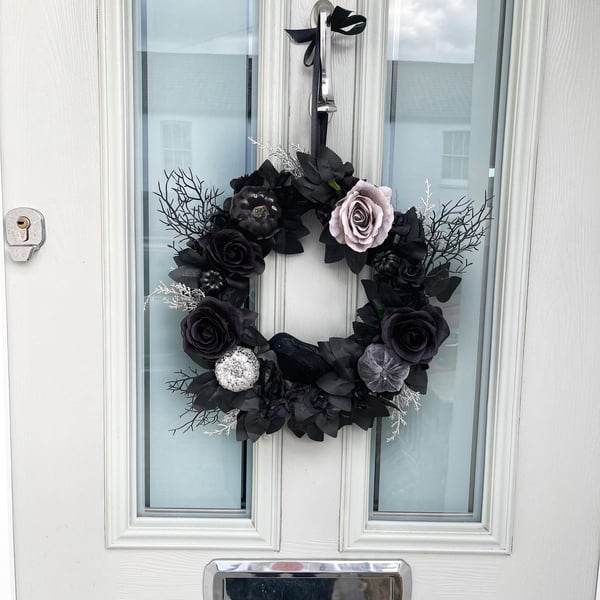 Halloween wreath for front door, ghost wreath, skeleton, pumpkin wreath, autumn 