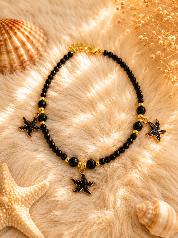 Black and Gold Starfish Charm Anklet 
