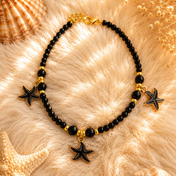 Black and Gold Starfish Charm Anklet 