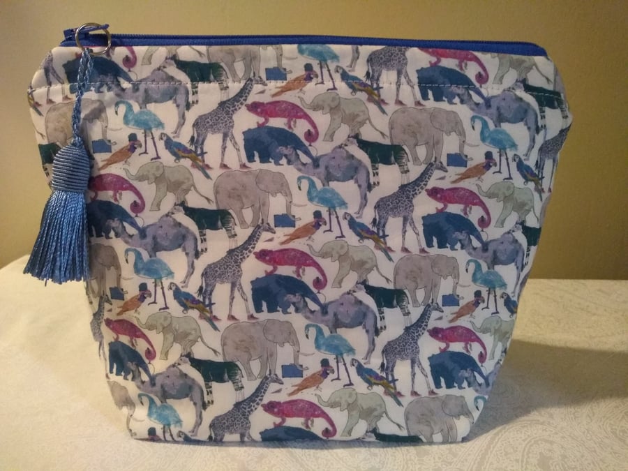 'Queue for the Zoo' Liberty Print Make-up Cosmetic Bag