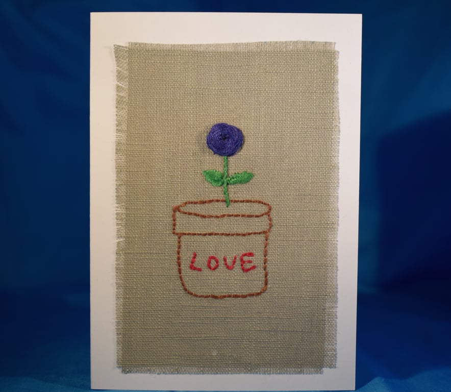 Flower in a love pot embroidered card