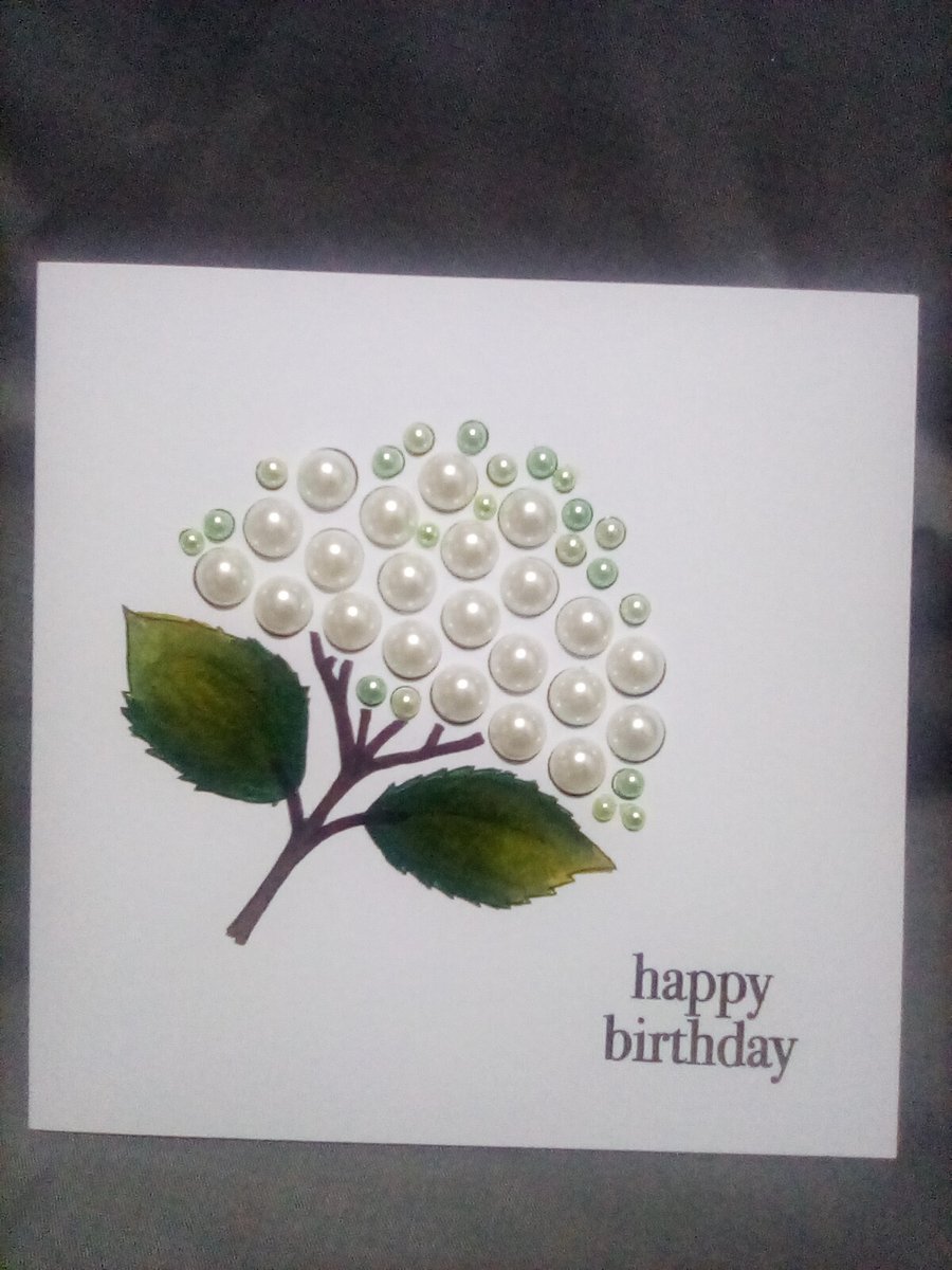 Handmade watercolour and faux pearl Birthday card