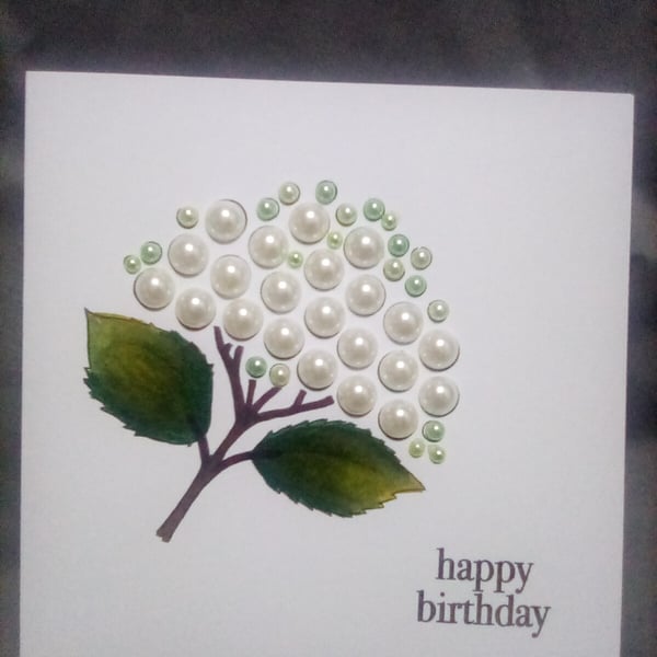 Handmade watercolour and faux pearl Birthday card
