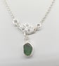 Sterling Silver Green Sea Glass Pendant With Lotus Flower & Rolo Chain  - Image 1