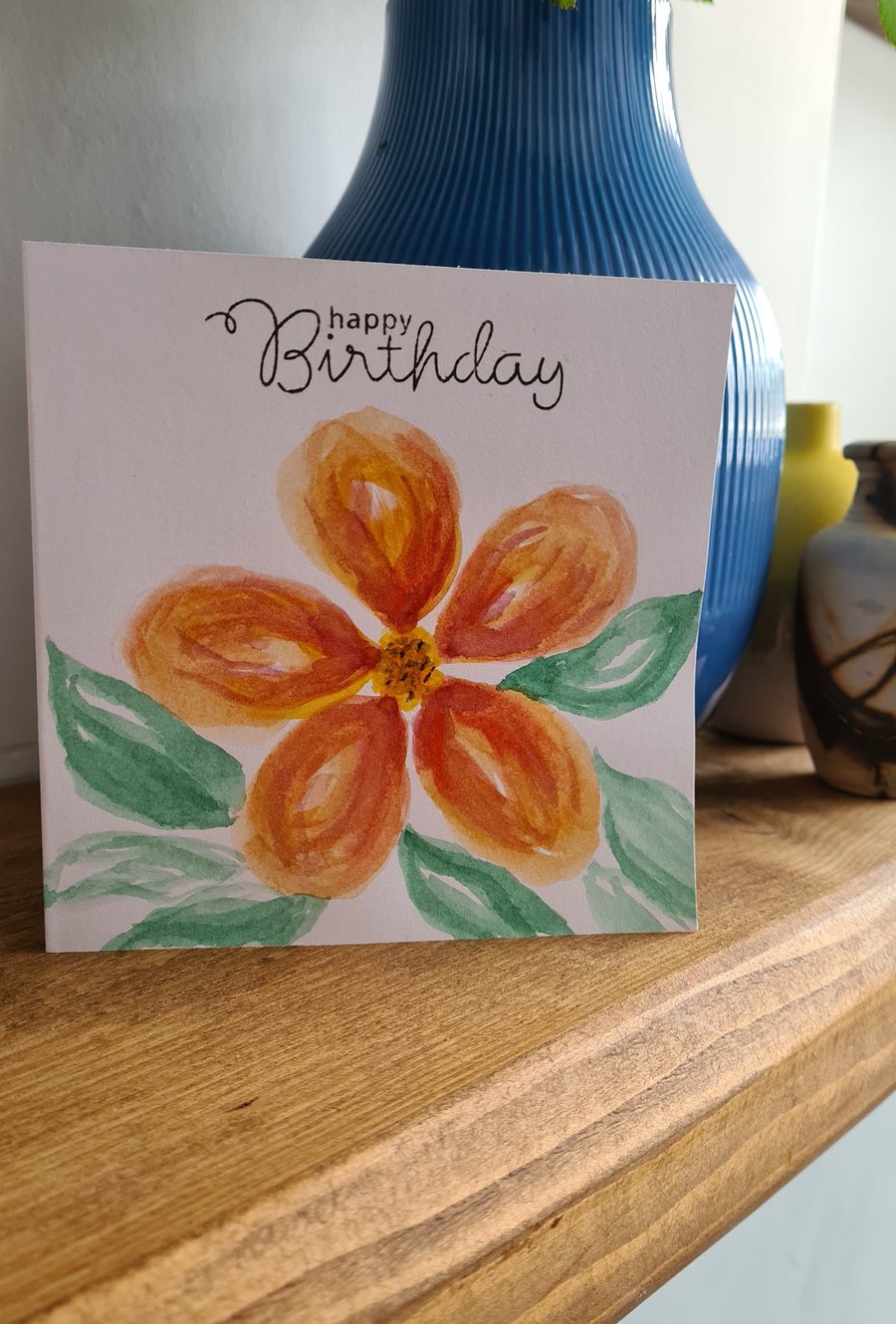 Watercolour peach colour flower birthday card handpainted