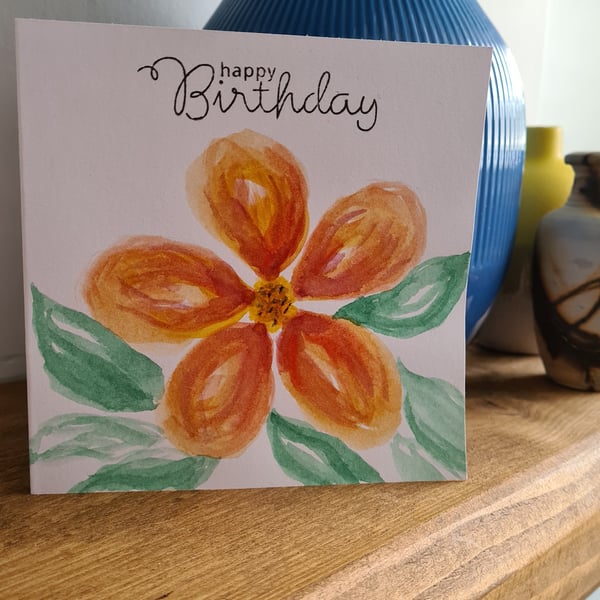 Watercolour peach colour flower birthday card handpainted