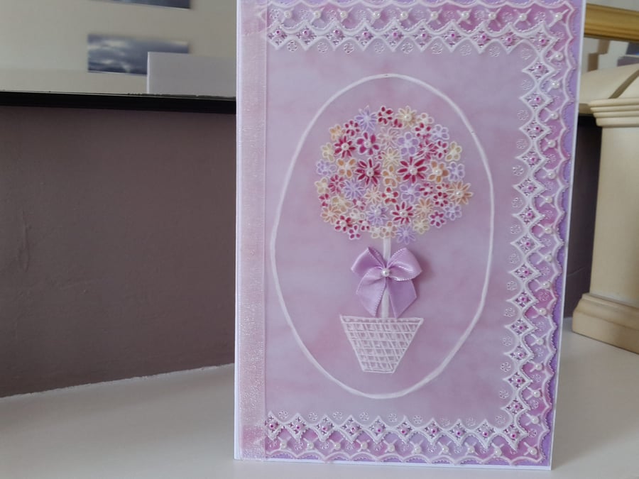 Flower lollipop tree parchment card