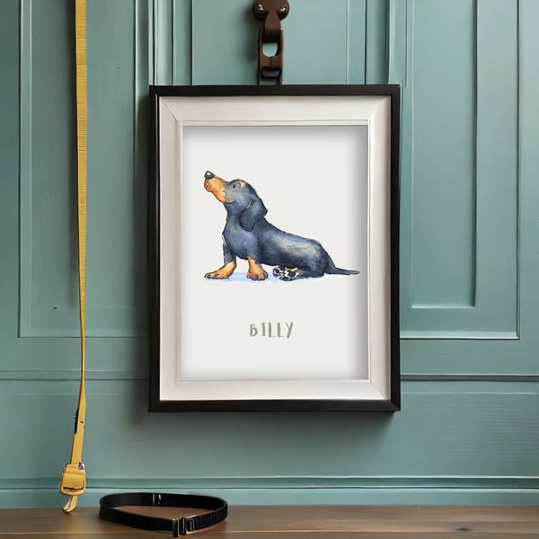 Dachshund Black Personalised Dog Print