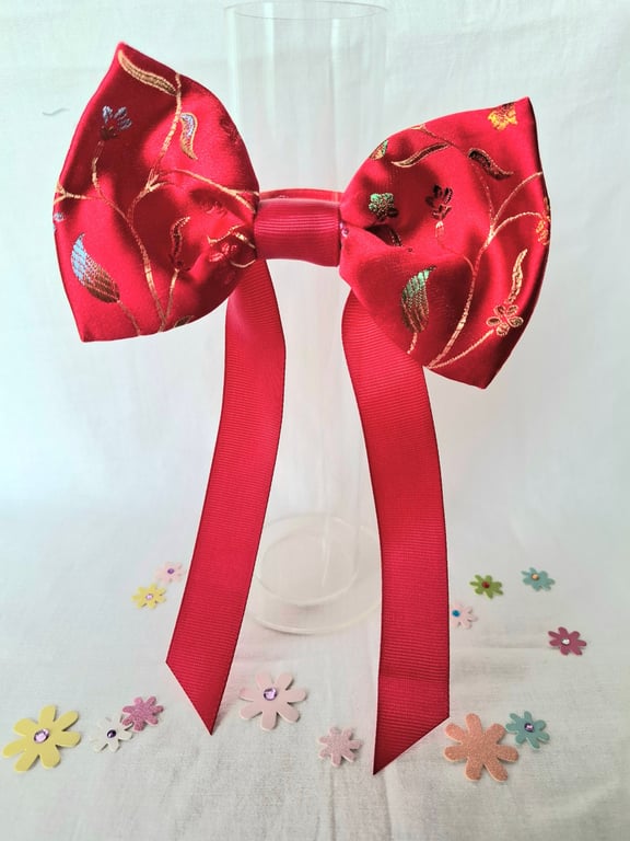 Red satin hair bow