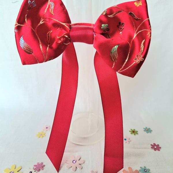 Red satin hair bow