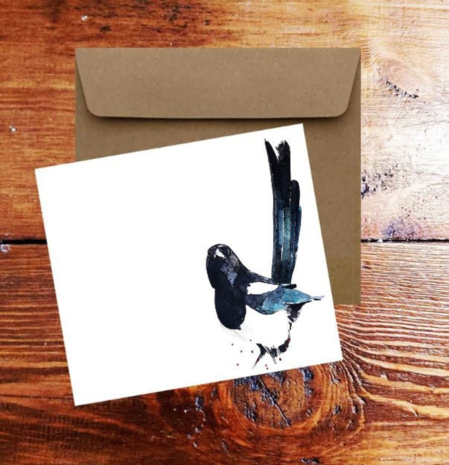 Magpie Watercolour Art Square Greeting Card -Magpie Greeting card,Magpie Note ca