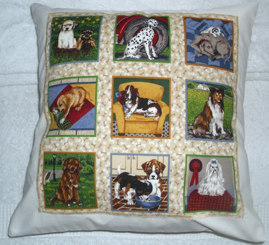 Dogs in squares cushion,