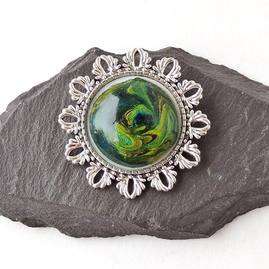 Blue, Green & Silver Brooch   1050