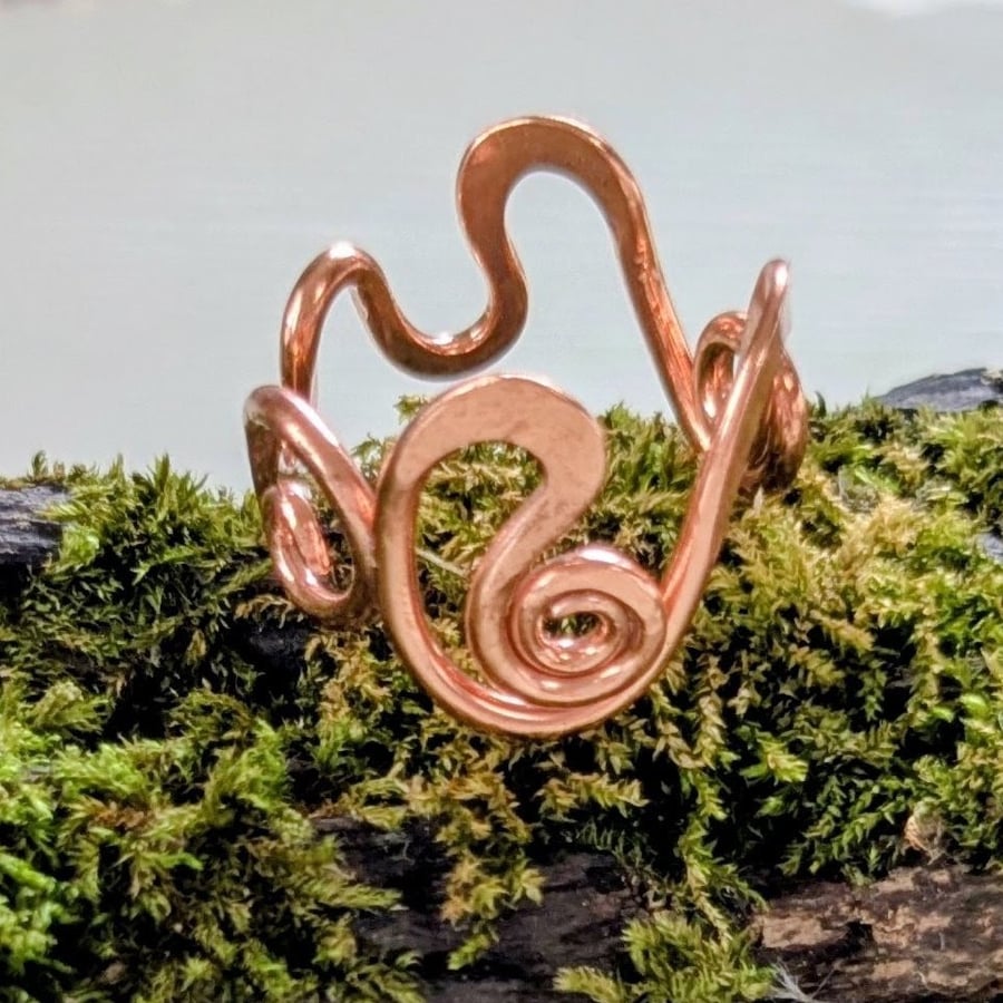 Swirly Copper Ring Made in an Art Nouveau Style