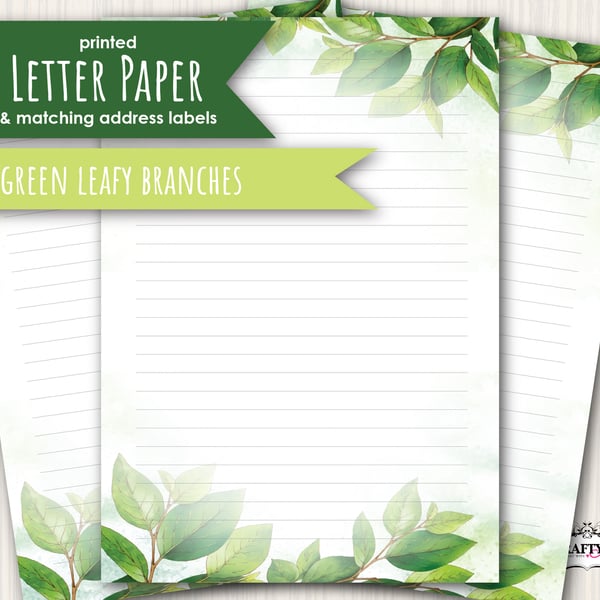 Letter Writing Paper Green Leafy Branches