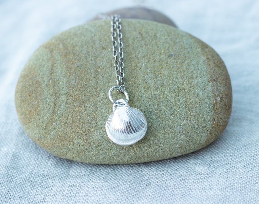 Silver Sea Shell Pendant, Recycled Silver Small Shell Pendant, Gift for her