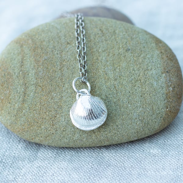 Silver Sea Shell Pendant, Recycled Silver Small Shell Pendant, Gift for her