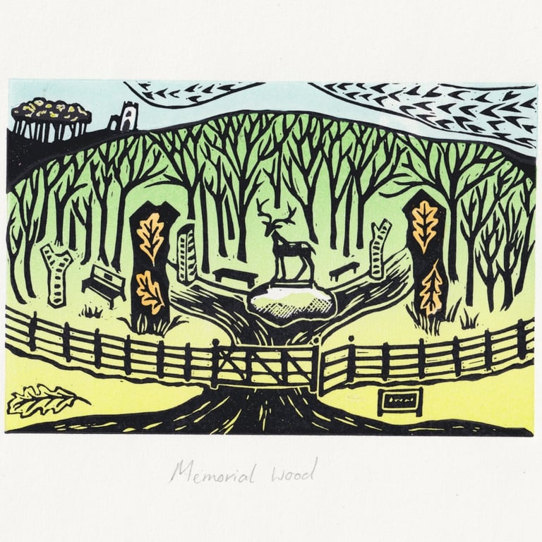 Bradgate Park- Memorial Wood Lino Print- Colour