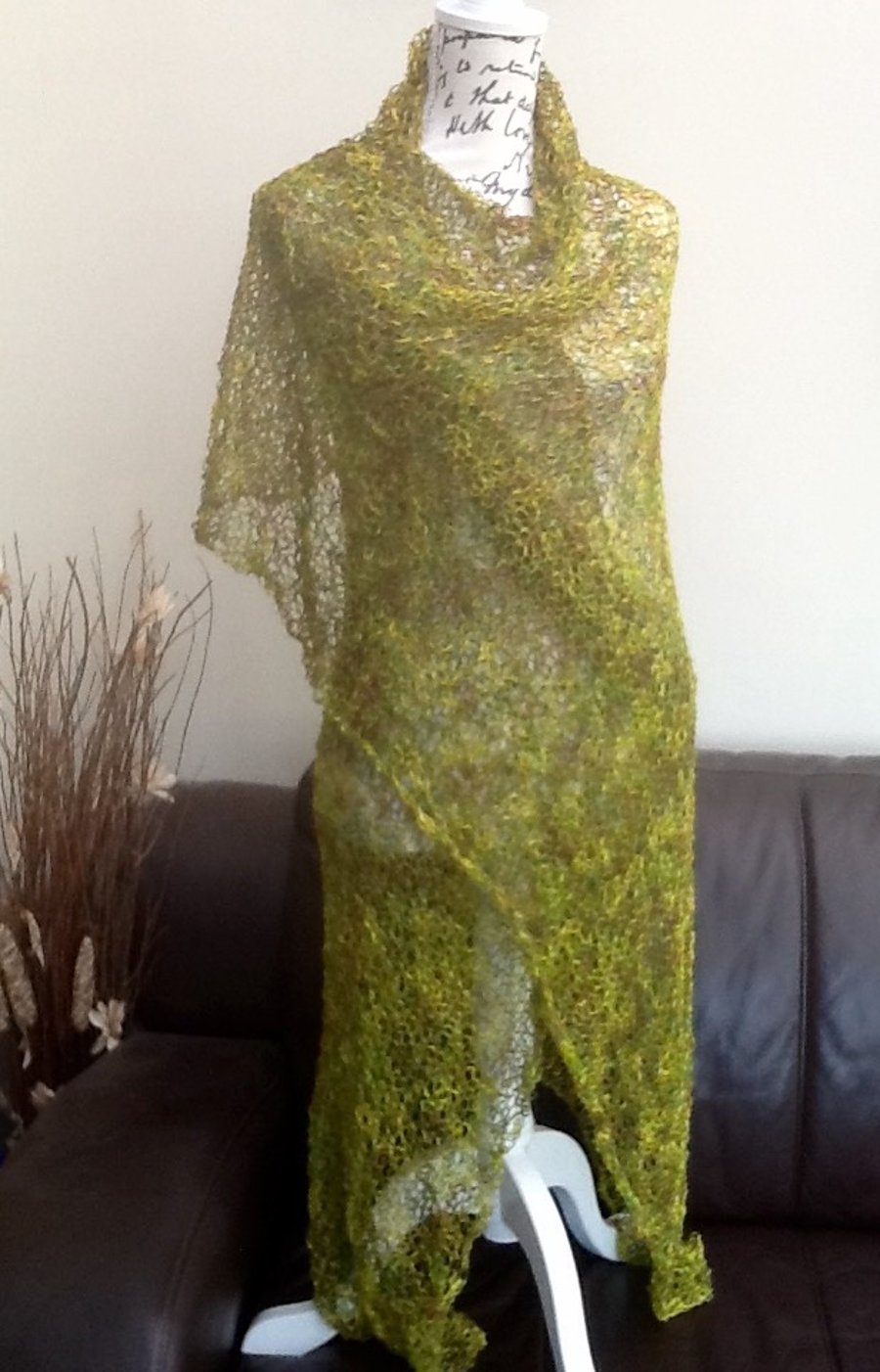Woodland Elf.  Hand Knitted Lacy Shawl or Wrap.