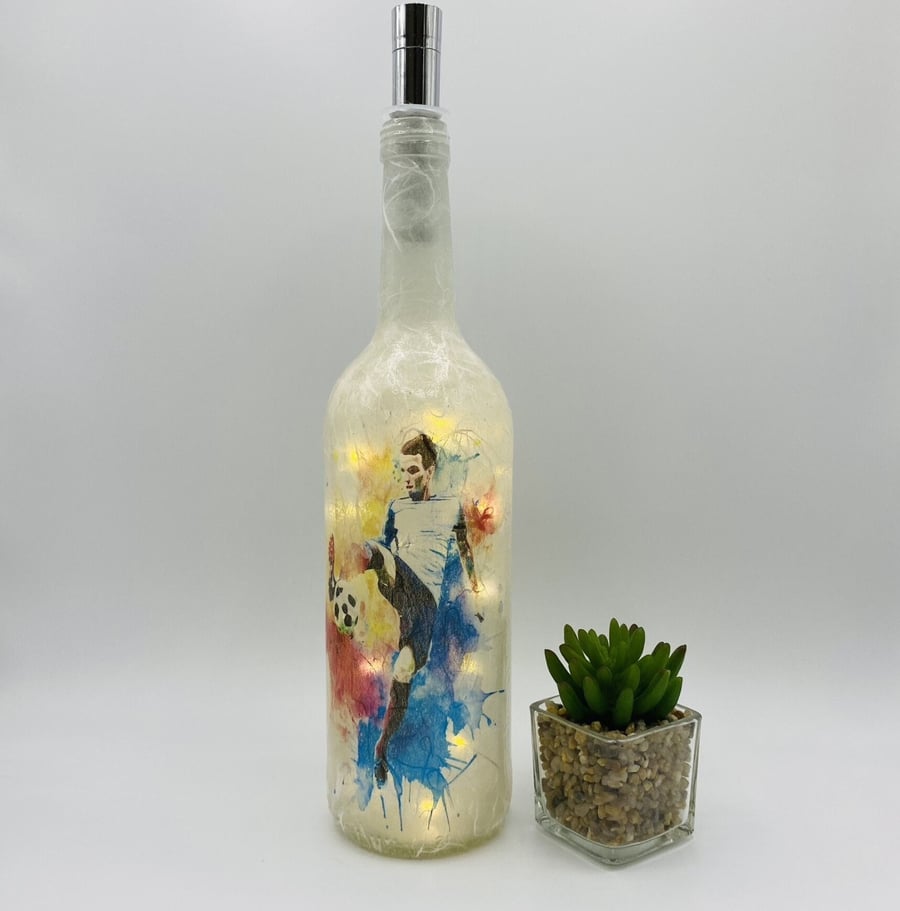 Decoupage Bottle light, footballer, football, Dad, granddad, uncle
