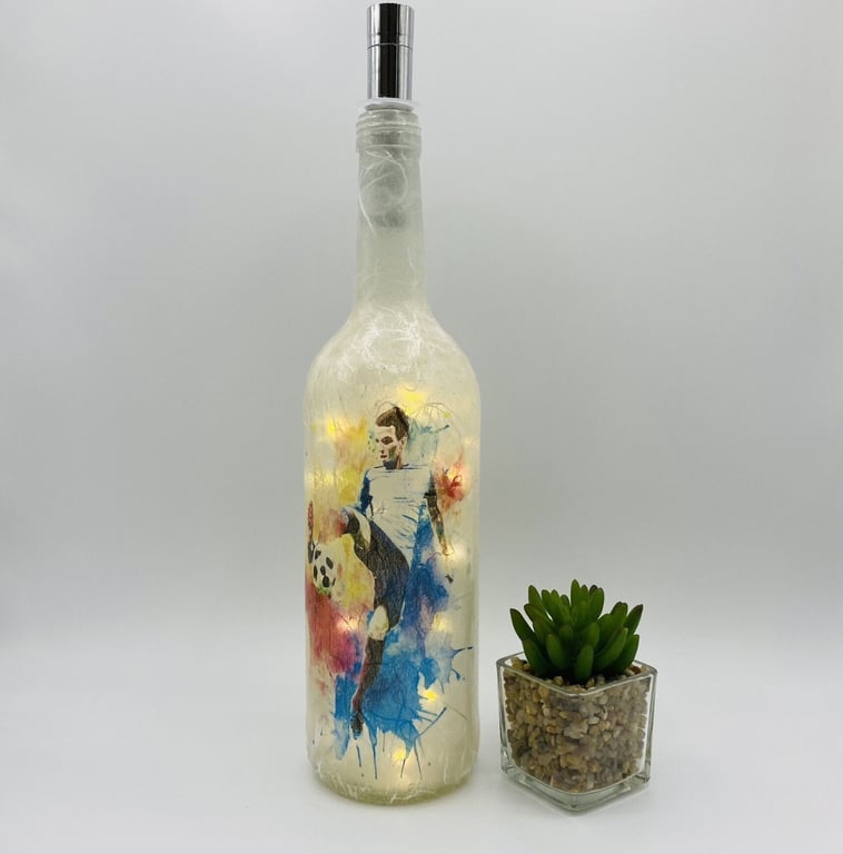Decoupage Bottle light, footballer, football, Dad, granddad, uncle