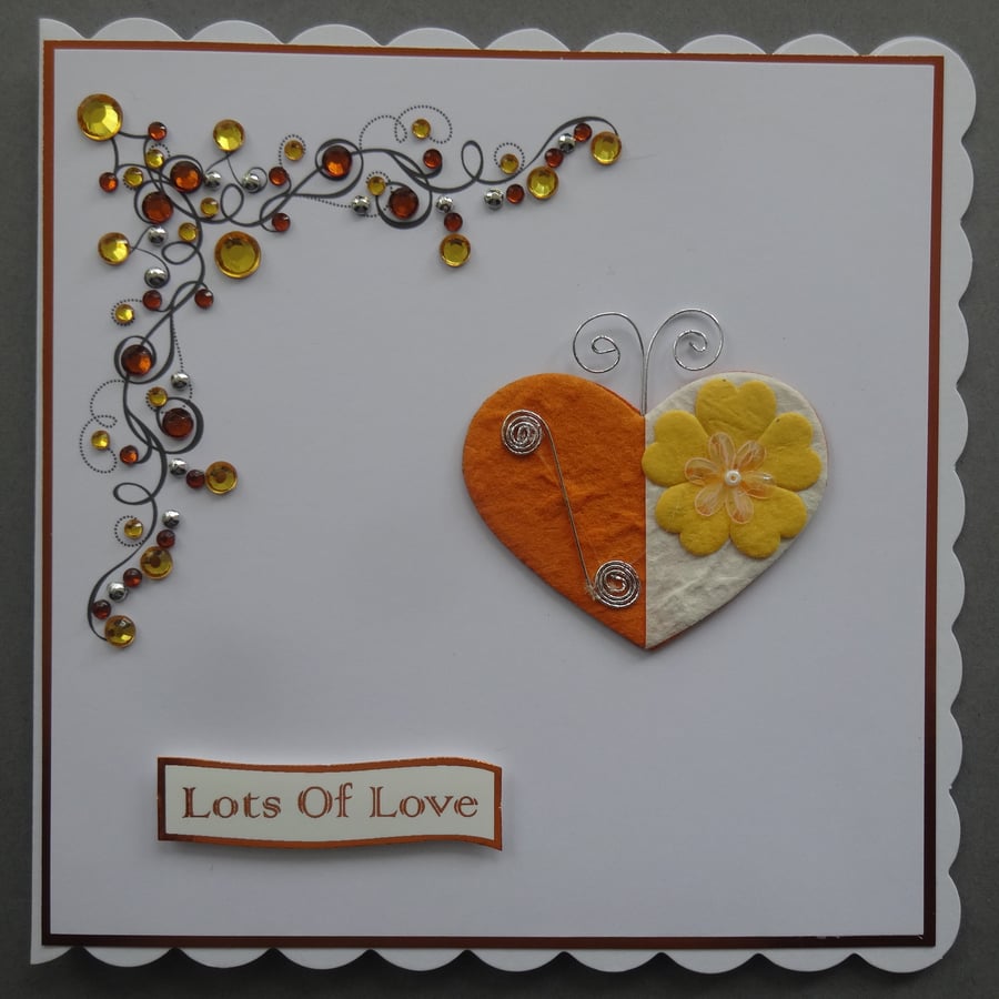 3D Luxury Handmade Card Lots of Love Orange and Yellow Butterfly Love Heart
