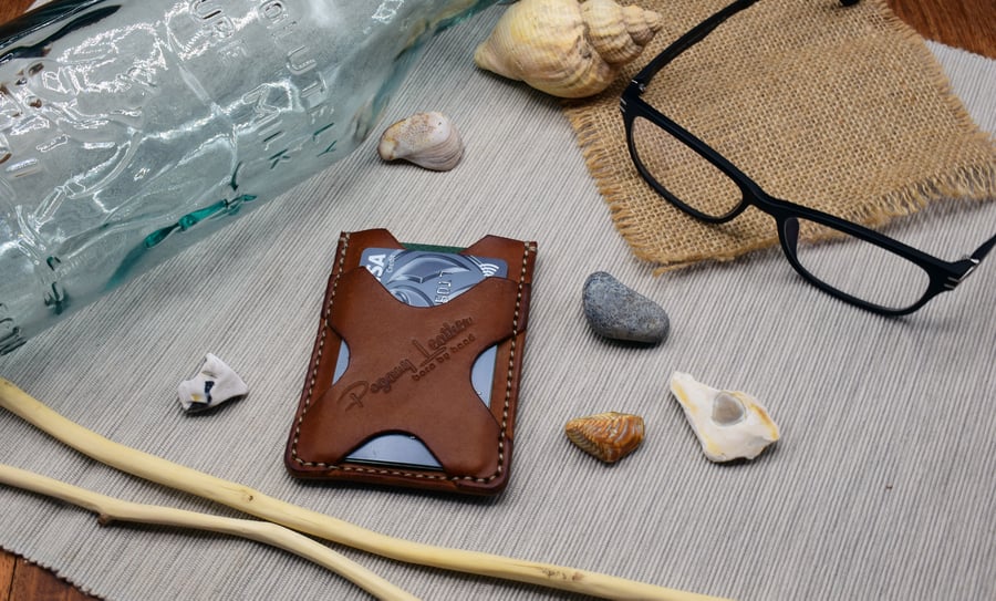 Personalised Handmade Veg Tanned Leather Card Holder - Minimalist card case