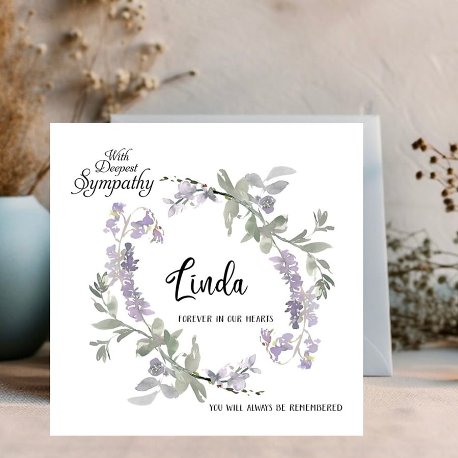 Personalised Watercolour Sympathy and Loss Card - Floral Wreath