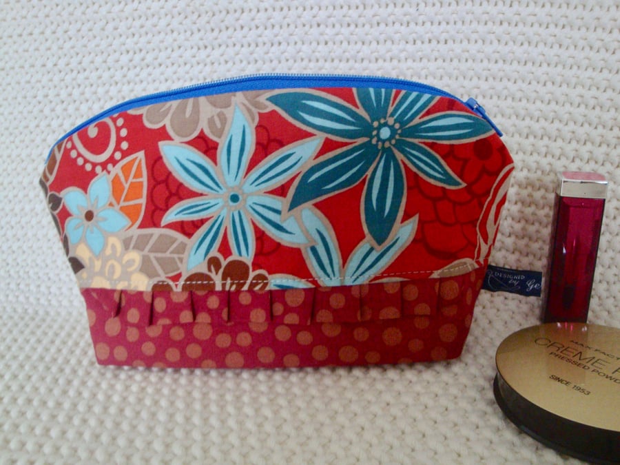 Floral Cotton make up bag  with ruffle - SPECIAL OFFER 