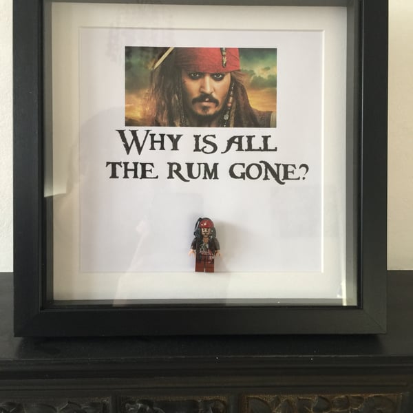 Captain Jack Sparrow 'Pirates of the Caribbean' framed custom Lego minifigure