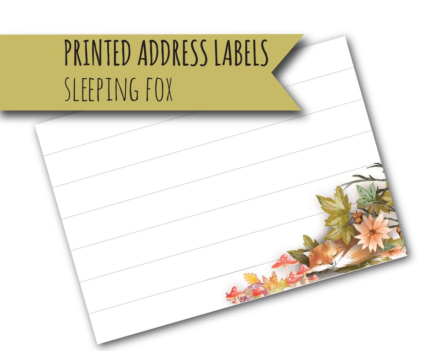 Printed self-adhesive address labels, sleeping fox, letter writing