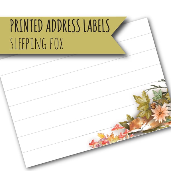 Printed self-adhesive address labels, sleeping fox, letter writing