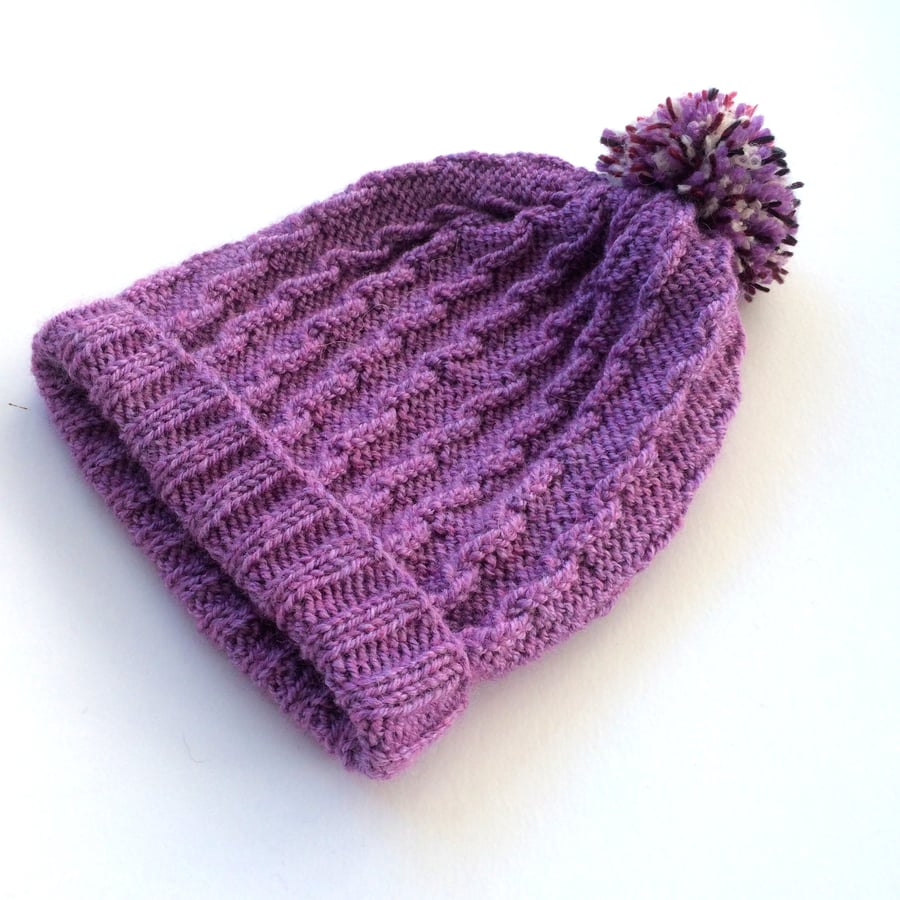  Lilac purple Aran slouchy beanie hat 