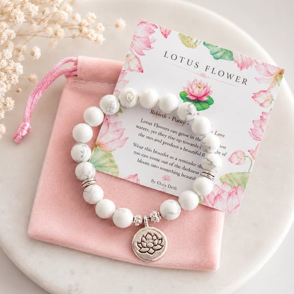 Lotus Charm  & Howlite Bracelet
