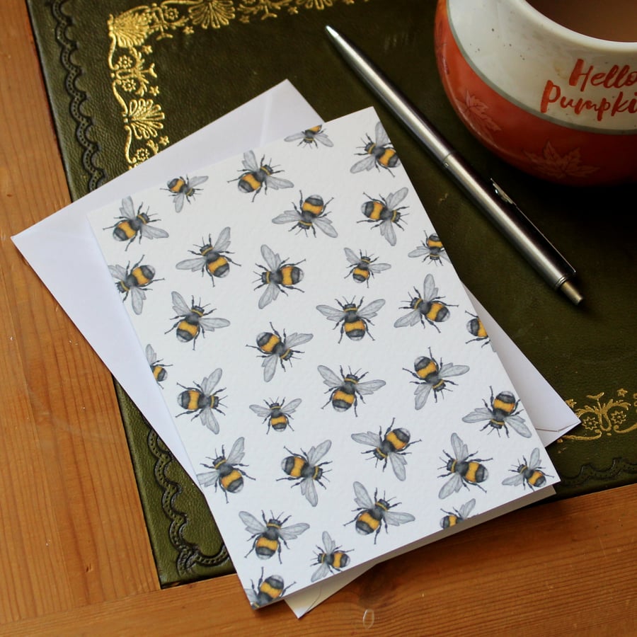 Single Bumble Bee Pattern Greetings Card - A6 Size