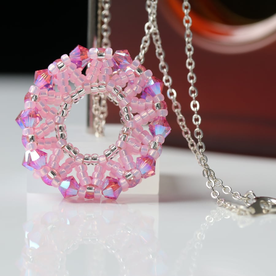 Pink Wheel Pendant with Crystals
