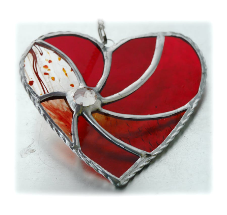 Red Swirl Heart Stained Glass Suncatcher 023