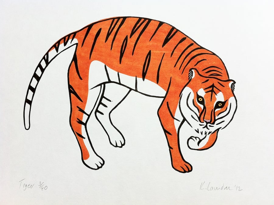 Tiger: Woodcut Print