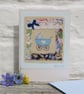 Little pram embroidery on card, vintage fabrics, for a precious new baby boy - Image 1